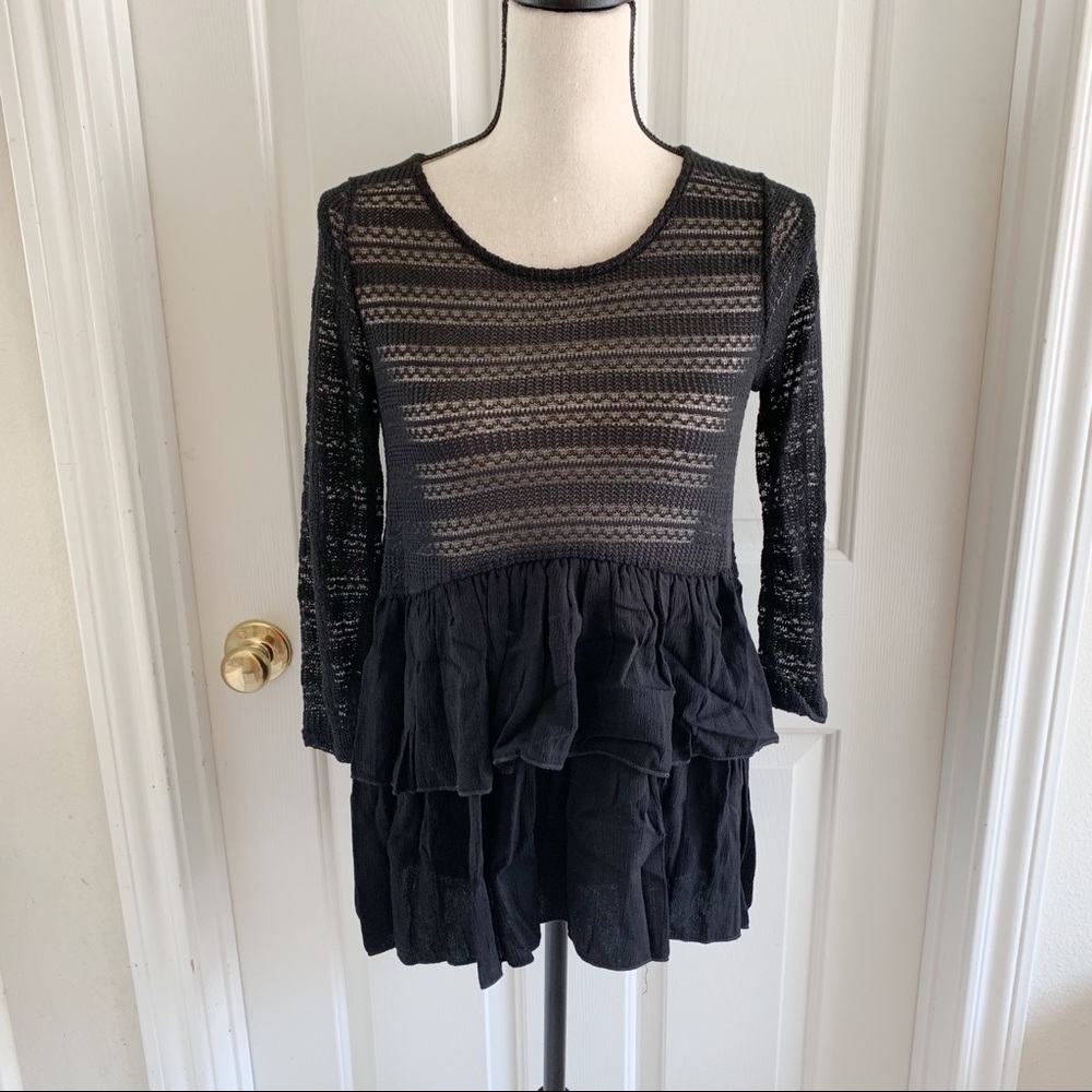 Black Crochet Tiered Blouse
